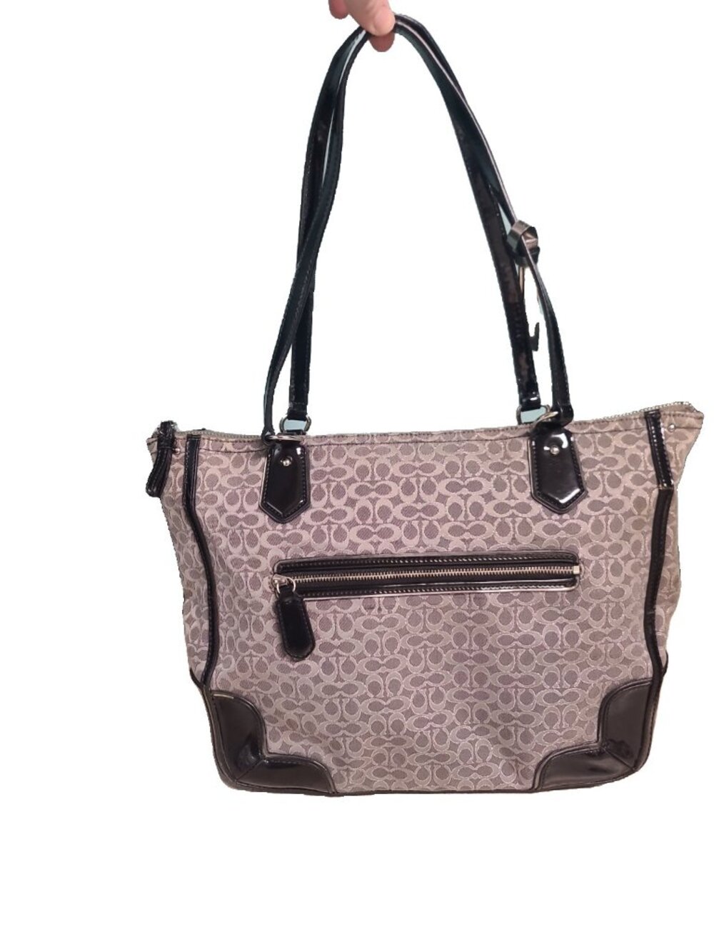 Coach Poppy Signature Metallic Outline Small Tote Bag Charcoal